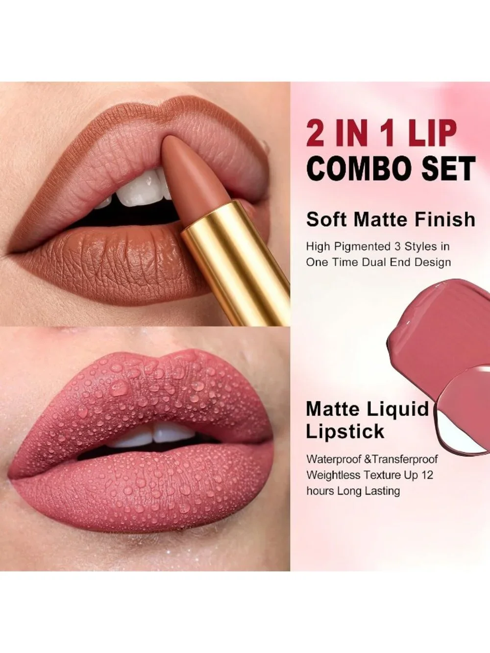 Women's LGA15 2-in-1 Long Lasting Ombre Lips Double-Ended Matte Liquid Lipstick